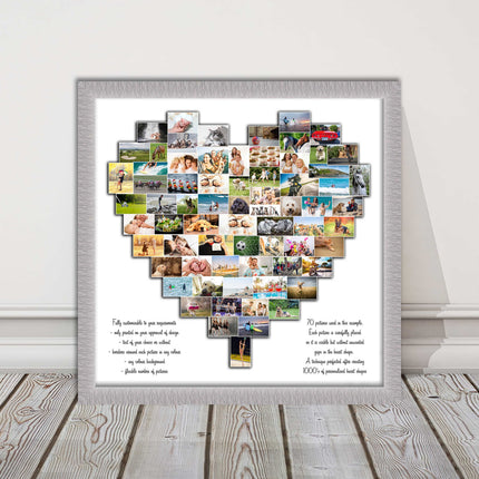 Heart shaped collage customised print photos arranged in heart frame print