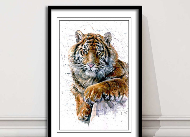 Tiger portrait painting with colour splash framed print choice on colours