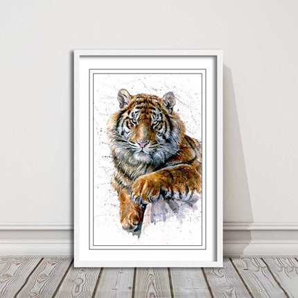 Tiger portrait painting with colour splash framed print choice on colours