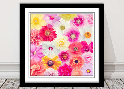 Bright summer flowers. Framed picture print. A choice of frames square.