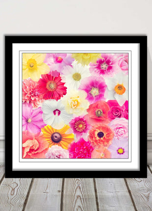 Bright summer flowers. Framed picture print. A choice of frames square.