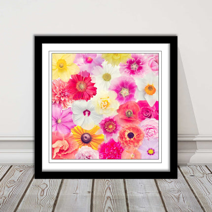 Bright summer flowers. Framed picture print. A choice of frames square.