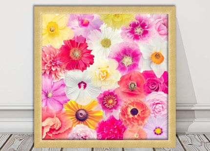 Bright summer flowers. Framed picture print. A choice of frames square.