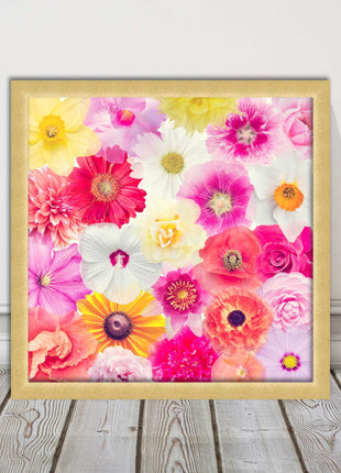 Bright summer flowers. Framed picture print. A choice of frames square.