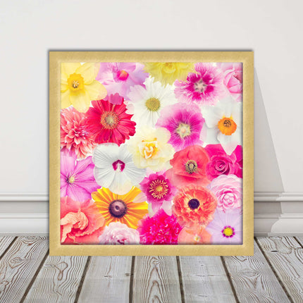 Bright summer flowers. Framed picture print. A choice of frames square.