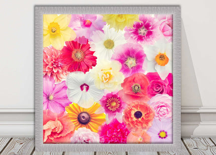 Bright summer flowers. Framed picture print. A choice of frames square.