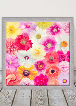 Bright summer flowers. Framed picture print. A choice of frames square.