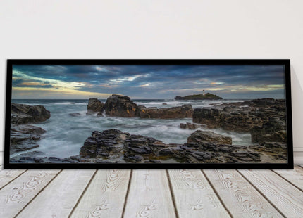 Godrevy Lighthouse under a stormy sky. Cornwall. Framed picture print choice