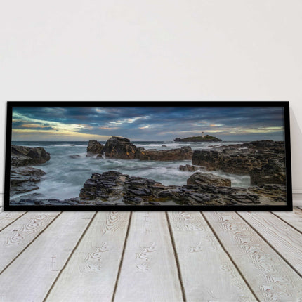Godrevy Lighthouse under a stormy sky. Cornwall. Framed picture print choice