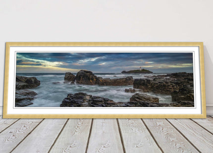 Godrevy Lighthouse under a stormy sky. Cornwall. Framed picture print choice