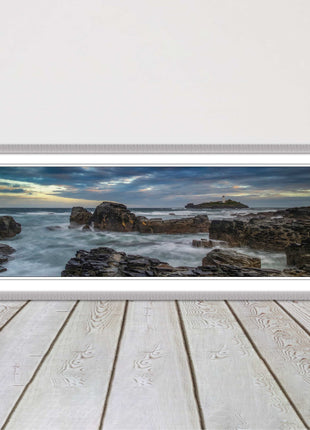Godrevy Lighthouse under a stormy sky. Cornwall. Framed picture print choice