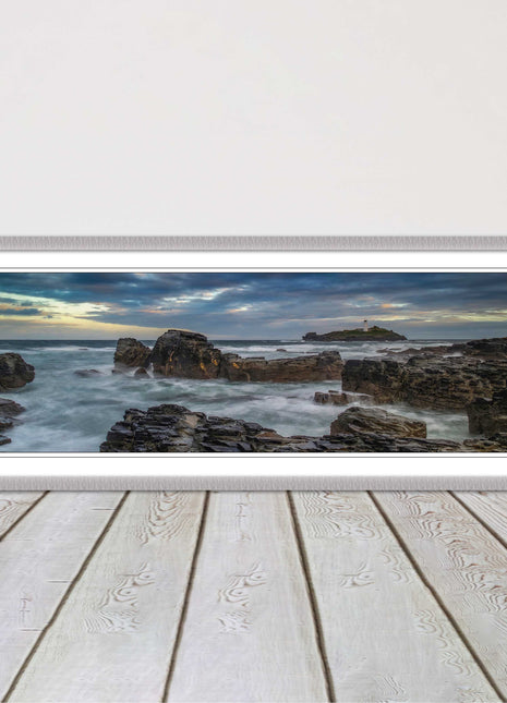 Godrevy Lighthouse under a stormy sky. Cornwall. Framed picture print choice