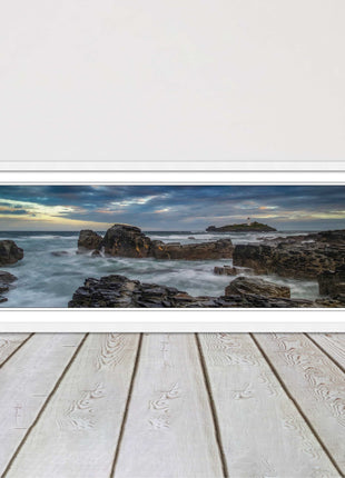 Godrevy Lighthouse under a stormy sky. Cornwall. Framed picture print choice