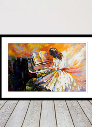 Girl playing the piano. Oil painting printed Framed picture choice of colours