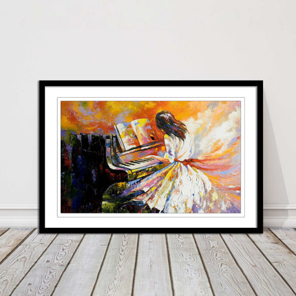 Girl playing the piano. Oil painting printed Framed picture choice of colours