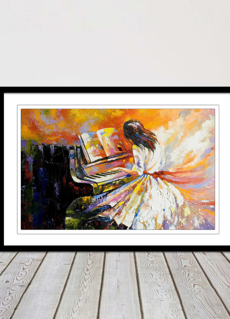 Girl playing the piano. Oil painting printed Framed picture choice of colours