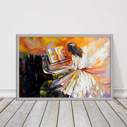 Girl playing the piano. Oil painting printed Framed picture choice of colours