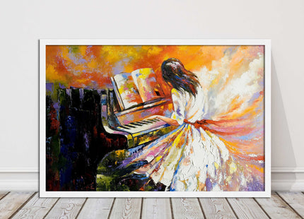Girl playing the piano. Oil painting printed Framed picture choice of colours
