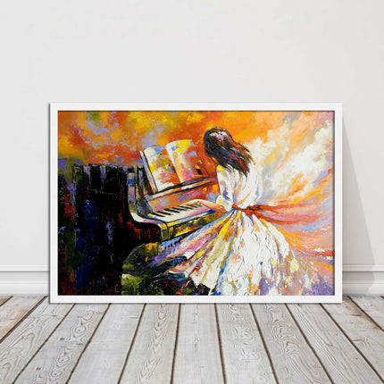 Girl playing the piano. Oil painting printed Framed picture choice of colours