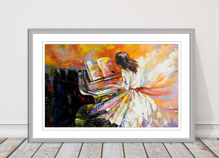 Girl playing the piano. Oil painting printed Framed picture choice of colours