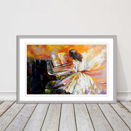 Girl playing the piano. Oil painting printed Framed picture choice of colours