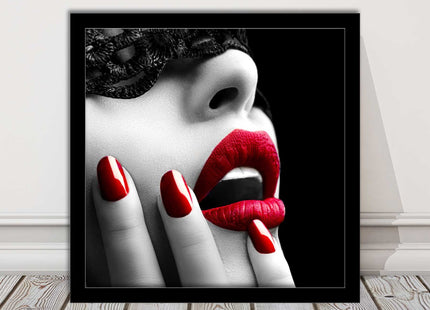 red lips and nails face mask erotic framed picture print choie of frame