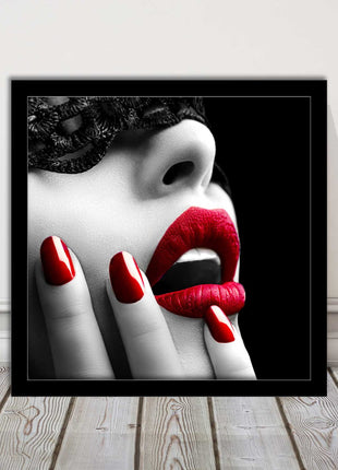 red lips and nails face mask erotic framed picture print choie of frame