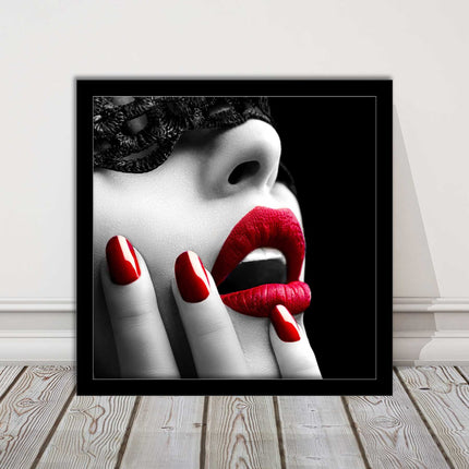 red lips and nails face mask erotic framed picture print choie of frame