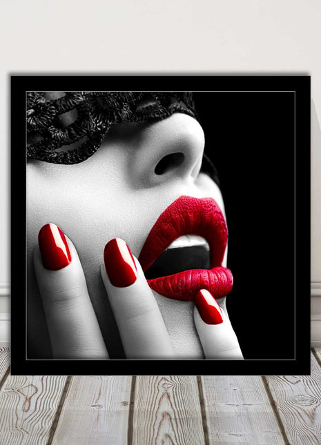 red lips and nails face mask erotic framed picture print choie of frame