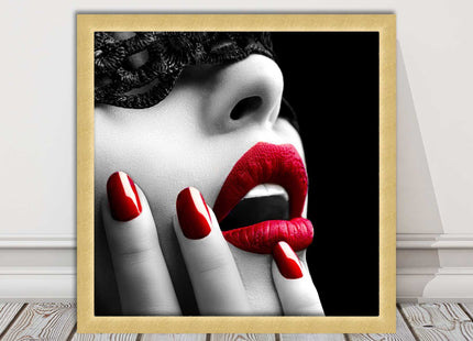 red lips and nails face mask erotic framed picture print choie of frame