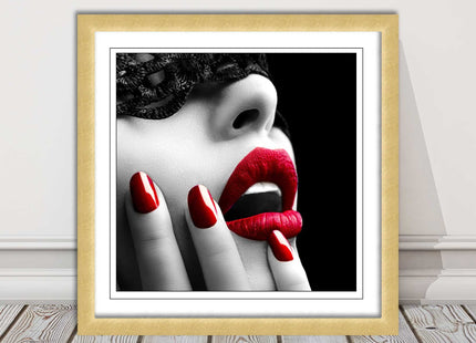 red lips and nails face mask erotic framed picture print choie of frame