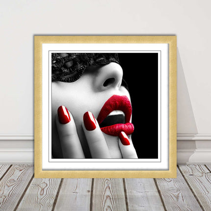 red lips and nails face mask erotic framed picture print choie of frame