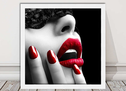 red lips and nails face mask erotic framed picture print choie of frame