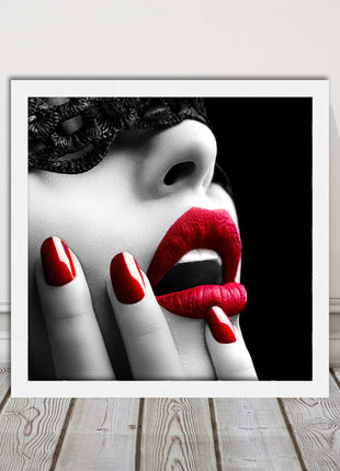 red lips and nails face mask erotic framed picture print choie of frame