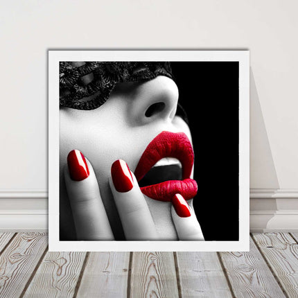 red lips and nails face mask erotic framed picture print choie of frame