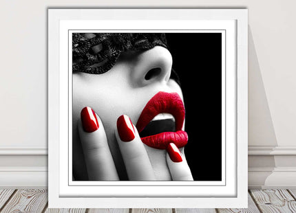 red lips and nails face mask erotic framed picture print choie of frame