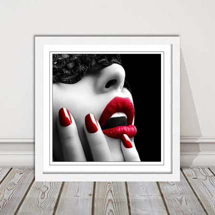 red lips and nails face mask erotic framed picture print choie of frame