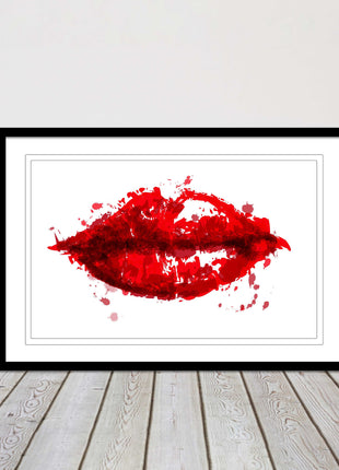 Red lips, colour splash painting print. Framed picture print change colours