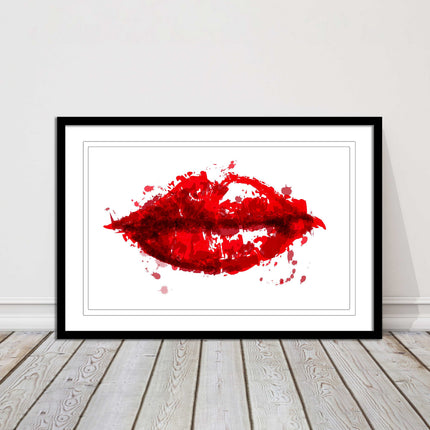 Red lips, colour splash painting print. Framed picture print change colours