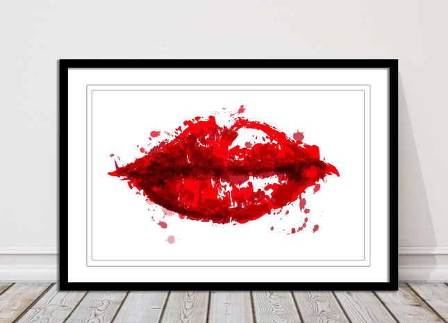 Red lips, colour splash painting print. Framed picture print change colours