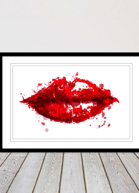 Red lips, colour splash painting print. Framed picture print change colours