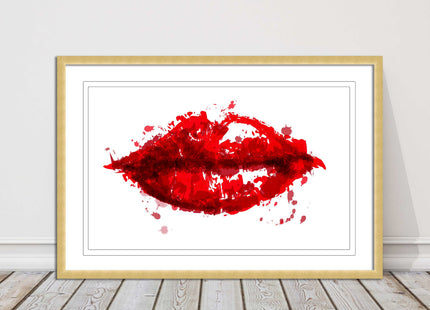 Red lips, colour splash painting print. Framed picture print change colours