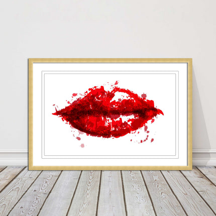 Red lips, colour splash painting print. Framed picture print change colours