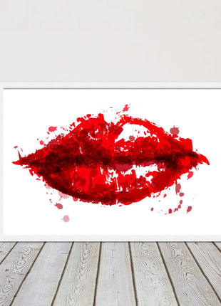 Red lips, colour splash painting print. Framed picture print change colours