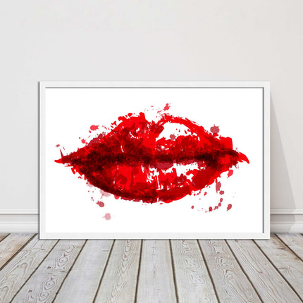Red lips, colour splash painting print. Framed picture print change colours