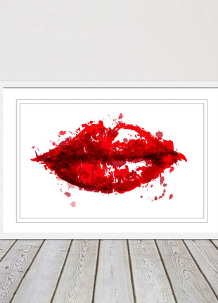 Red lips, colour splash painting print. Framed picture print change colours