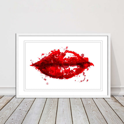 Red lips, colour splash painting print. Framed picture print change colours