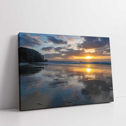 Watergate Bay at sunset. Cornwall. Canvas picture print newquay north coast