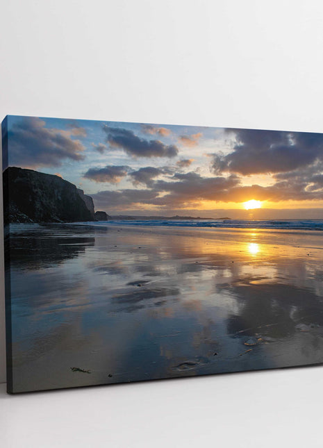 Watergate Bay at sunset. Cornwall. Canvas picture print newquay north coast