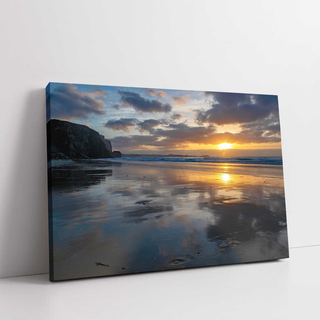 Watergate Bay at sunset. Cornwall. Canvas picture print newquay north coast